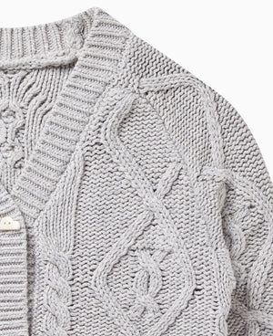Cotton Cable Knit Cardigan - Slate Grey