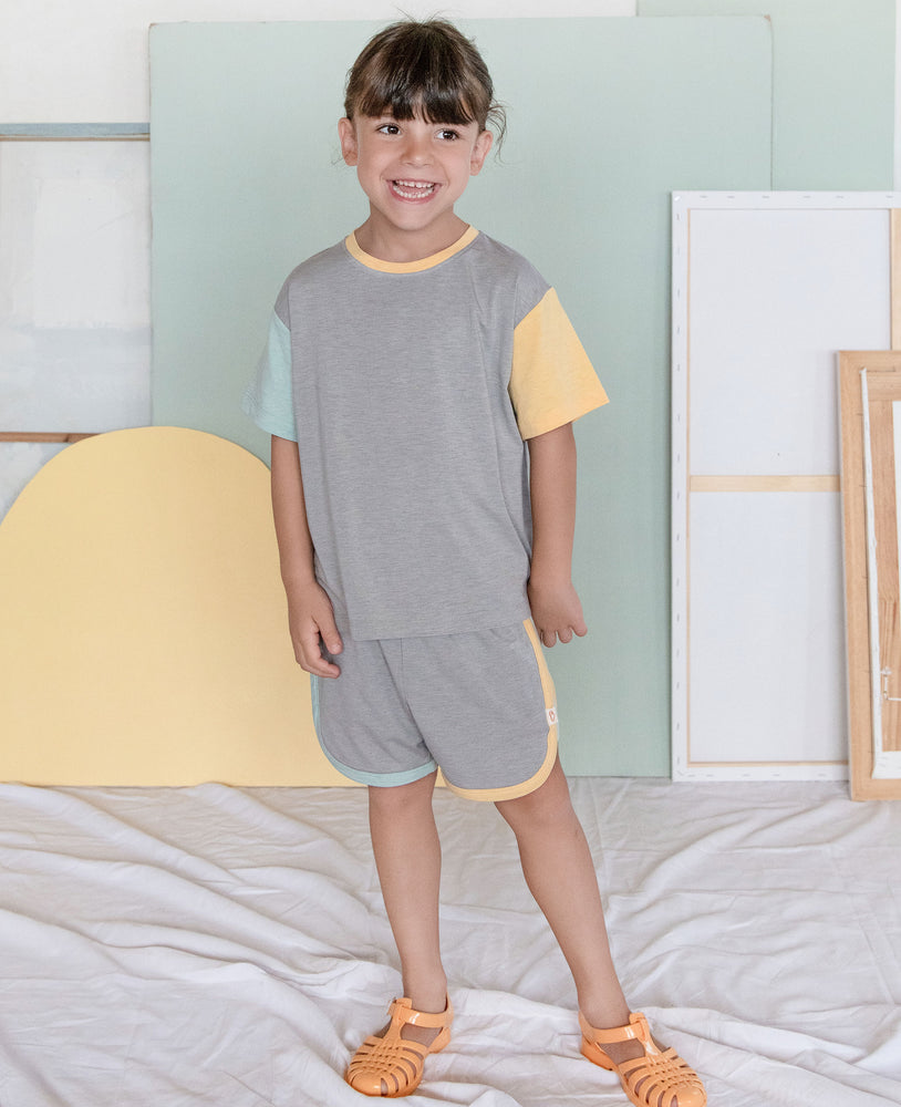Short Sleeve Color Block T-Shirt - Slate Gray