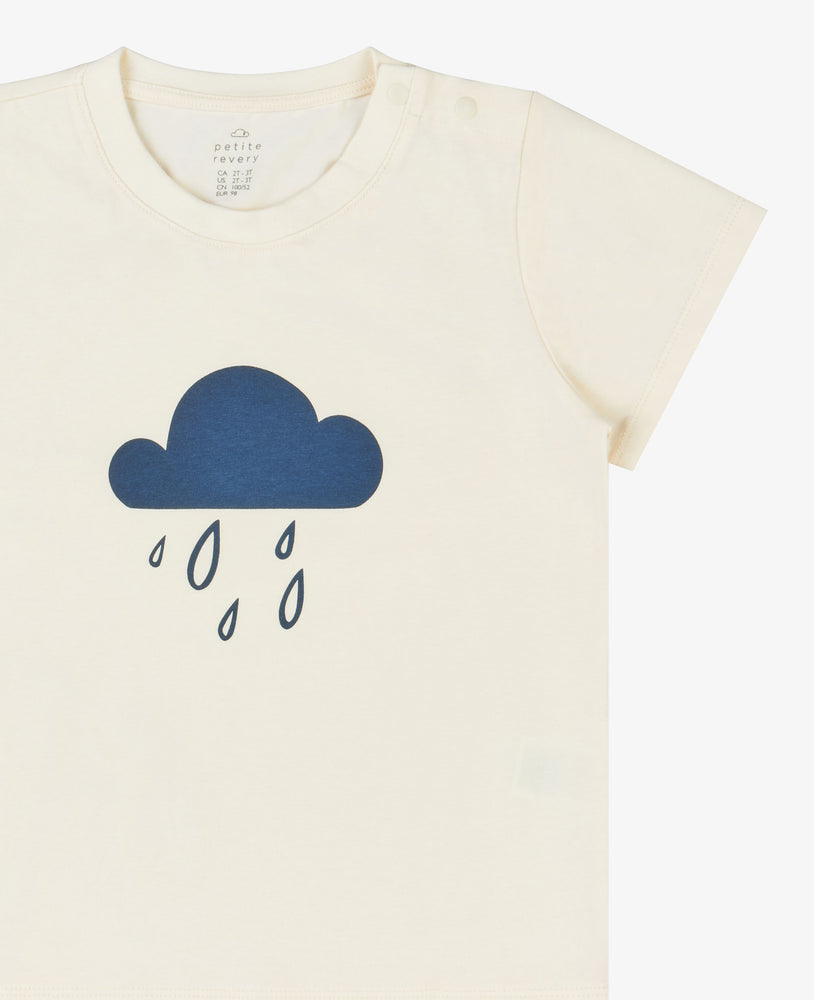 Cotton Short Sleeve Graphic Tee - Rainy Clouds