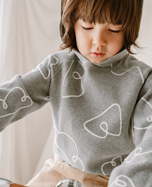Cotton Jacquard Knit Hooded Sweater - Slate Grey