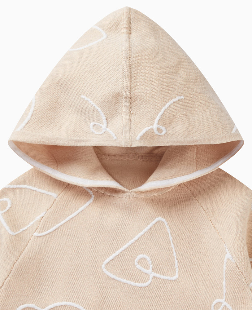 Cotton Jacquard Knit Hooded Sweater - Dune