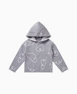 Cotton Jacquard Knit Hooded Sweater - Slate Grey