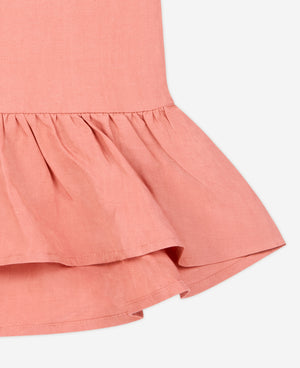 Cotton Linen Ruffled Dress - Coral Pink