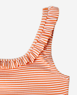 Ruffled Swim Suit - Ginger Stripe