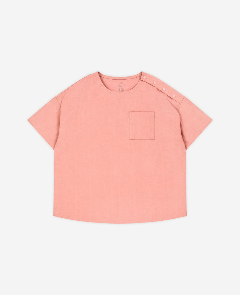 Cotton Linen Fisherman Top - Coral Pink