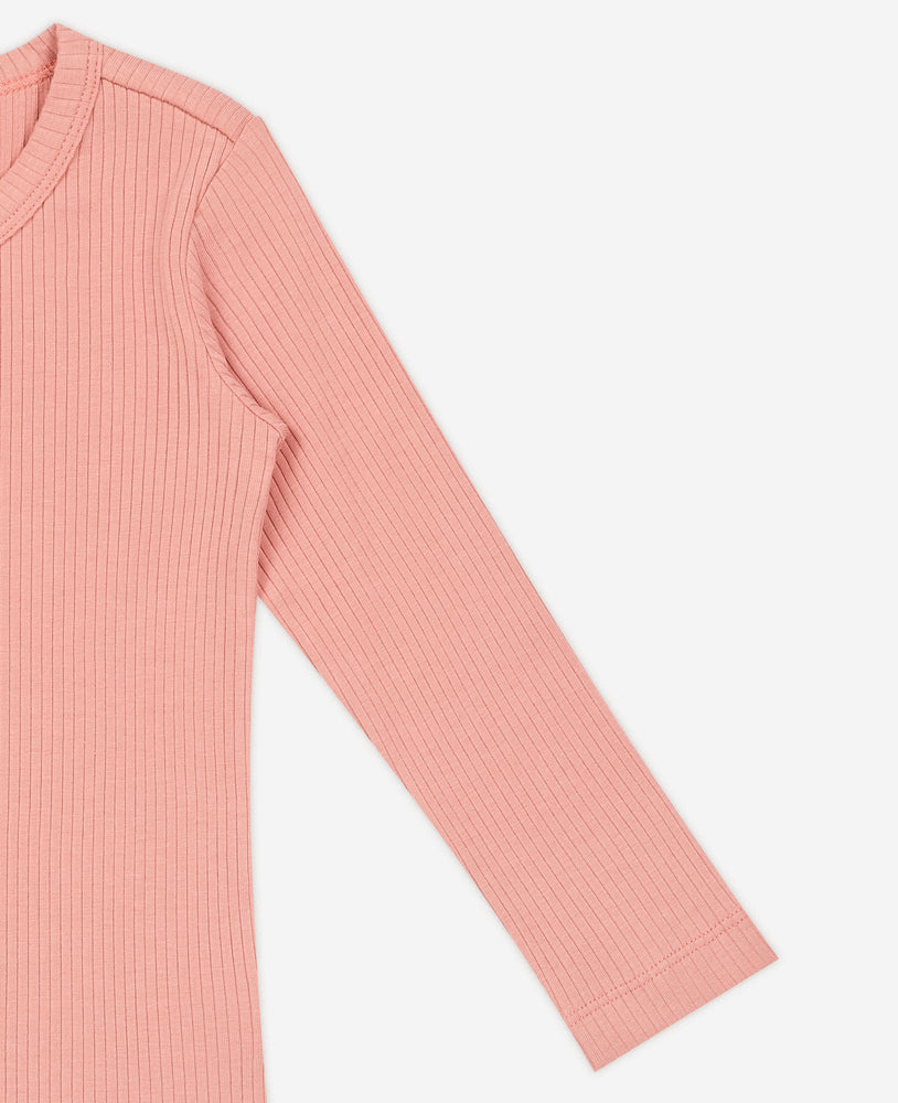 Rib Knit Long Sleeve Henley - Coral Pink