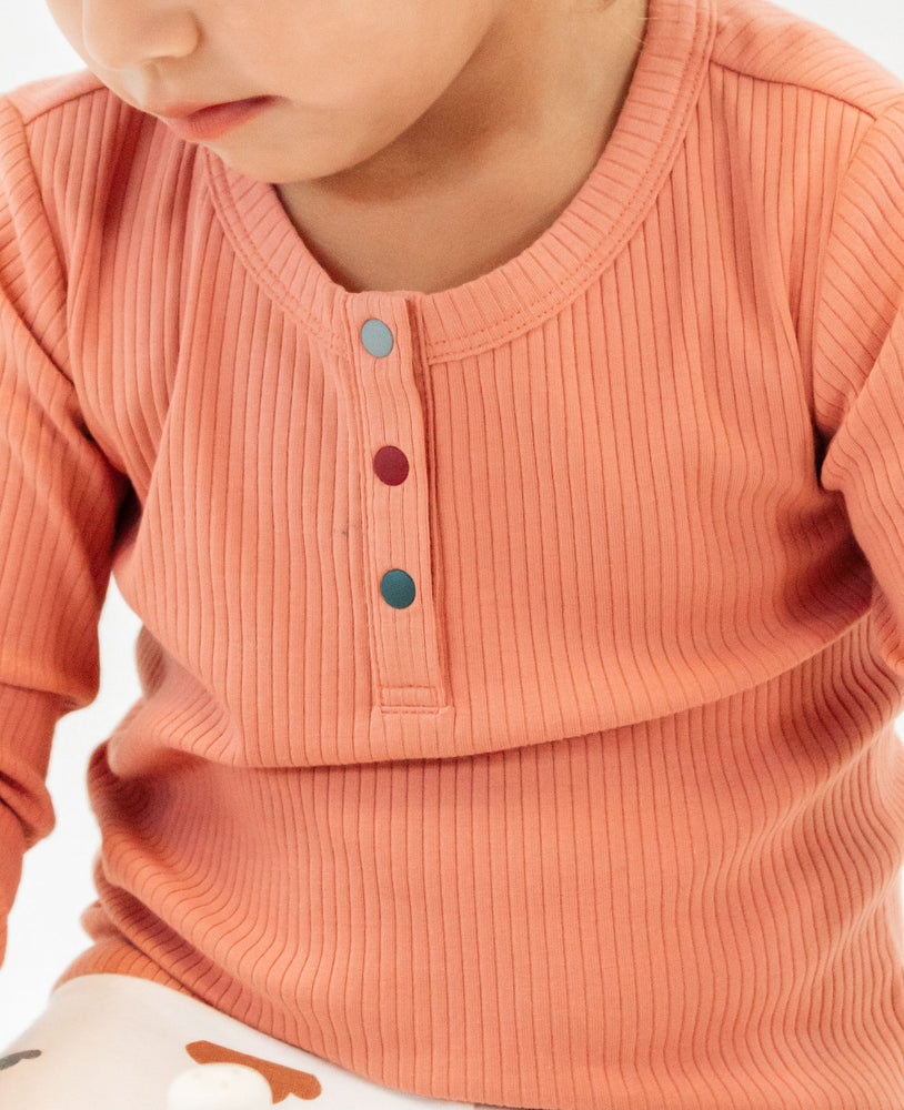 
            
                Load image into Gallery viewer, Rib Knit Long Sleeve Henley - Coral Pink
            
        