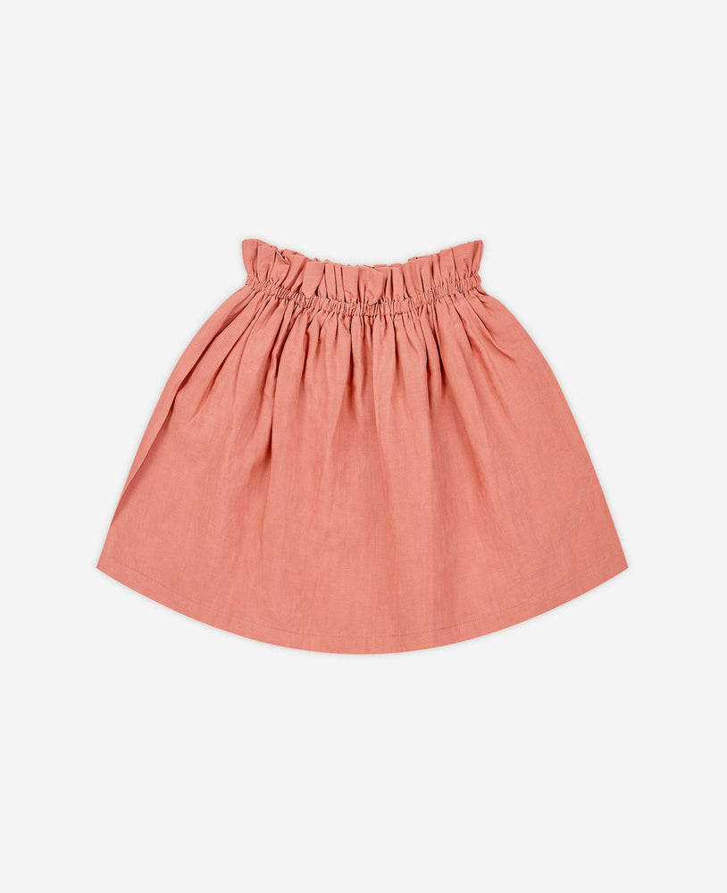 Cotton Linen Shirred Skirt - Coral Pink