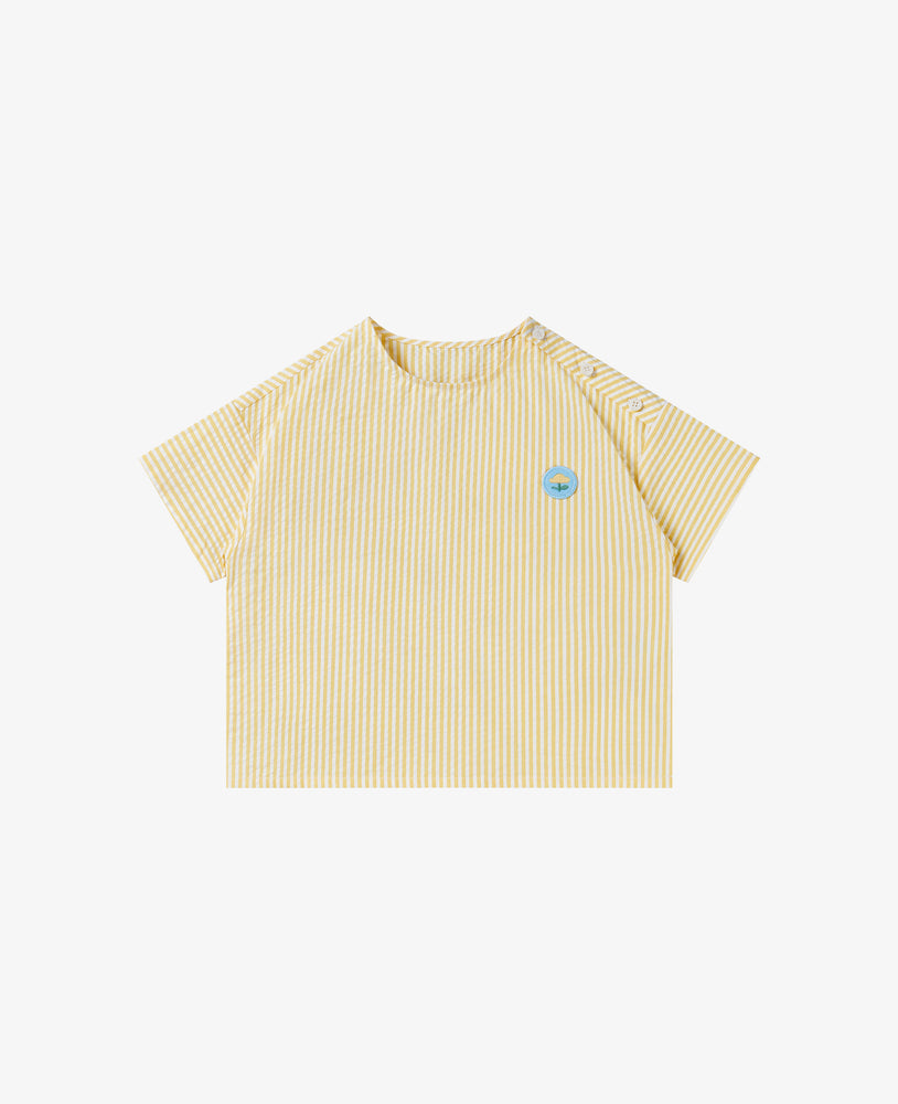 Seersucker Cotton Short Sleeve Top - Sunny Stripe