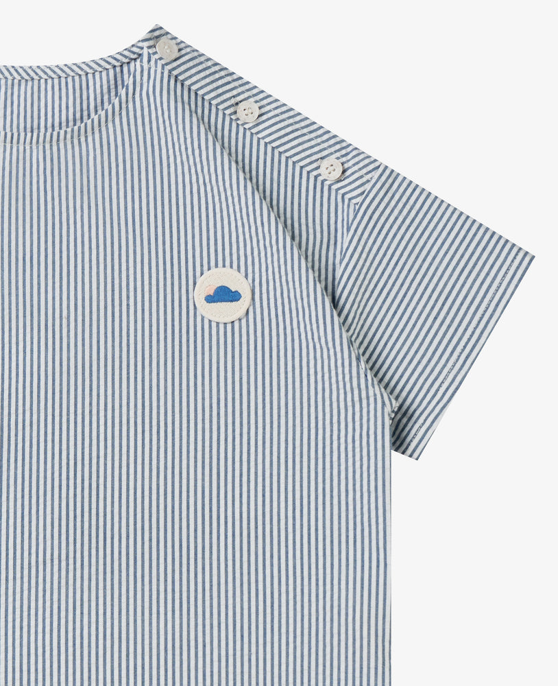 Seersucker Cotton Short Sleeve Top - Seabreeze Stripe