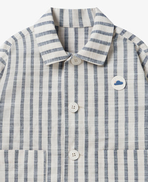 Cotton Wide Stripe Long Sleeve Shacket - Nautical Stripe