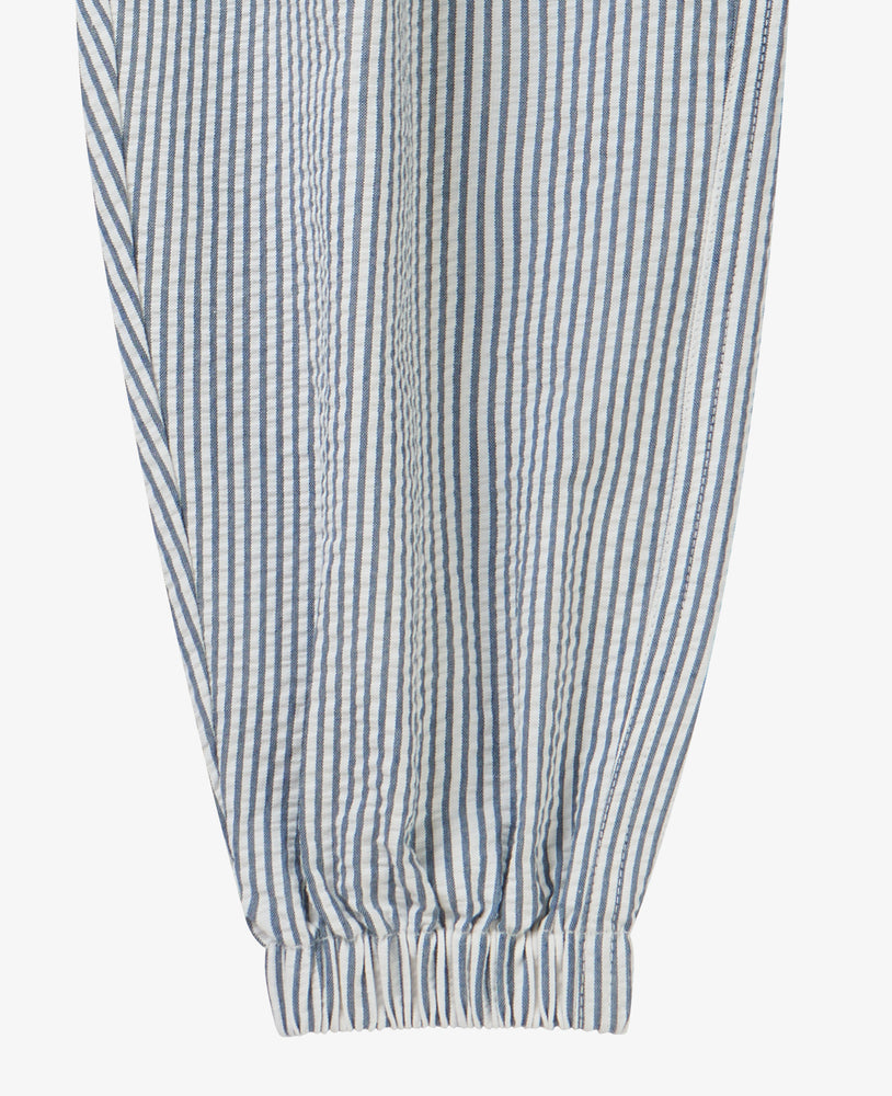 
            
                Load image into Gallery viewer, Seersucker Cotton Balloon Pants - Seabreeze Stripe
            
        